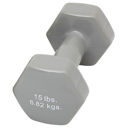 Cando Vinyl Coated Dumbbell 15 Lb Silver For Upper Body Training Home Gym Durable