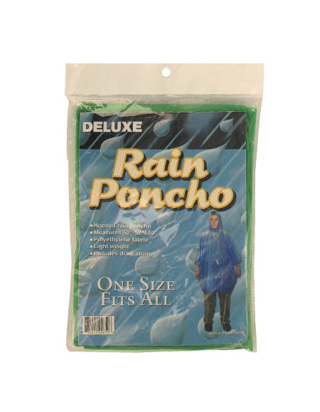 Deluxe Hooded Rain Poncho One Size Assorted Colors 50x80