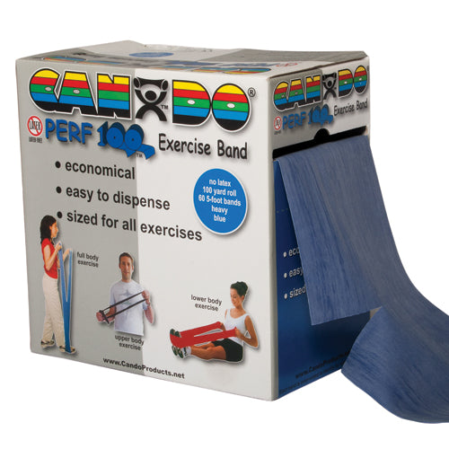 Cando Latex Free Exercise Band Blue Heavy Resistance 100 Yard Dispenser Box For Rehab And Training