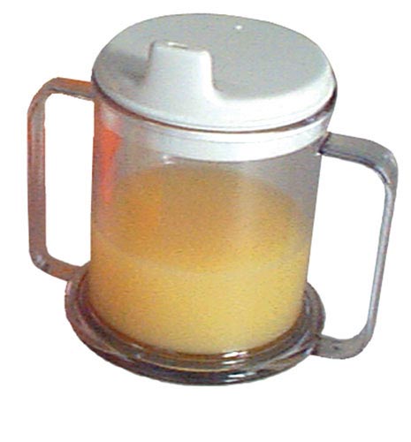 Double-Handled Mug With Lid, 10 oz Clear Plastic
