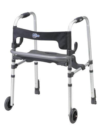 Clever-lite Walker With Seat And Push-Down Brakes, Folding 5-Caster Aluminum Frame