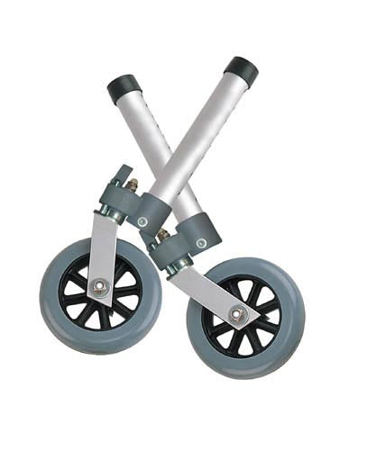 Walker Wheel Set 5 Wheels With Lockable Fixed Or Swivel, 8 Height Adjustments, Rubber Wheels, Rear Glides
