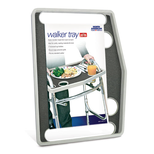 Walker Tray With Grip Mat Gray Fits Standard Walker 2 Cup Holders Raised Edges For Meals And More