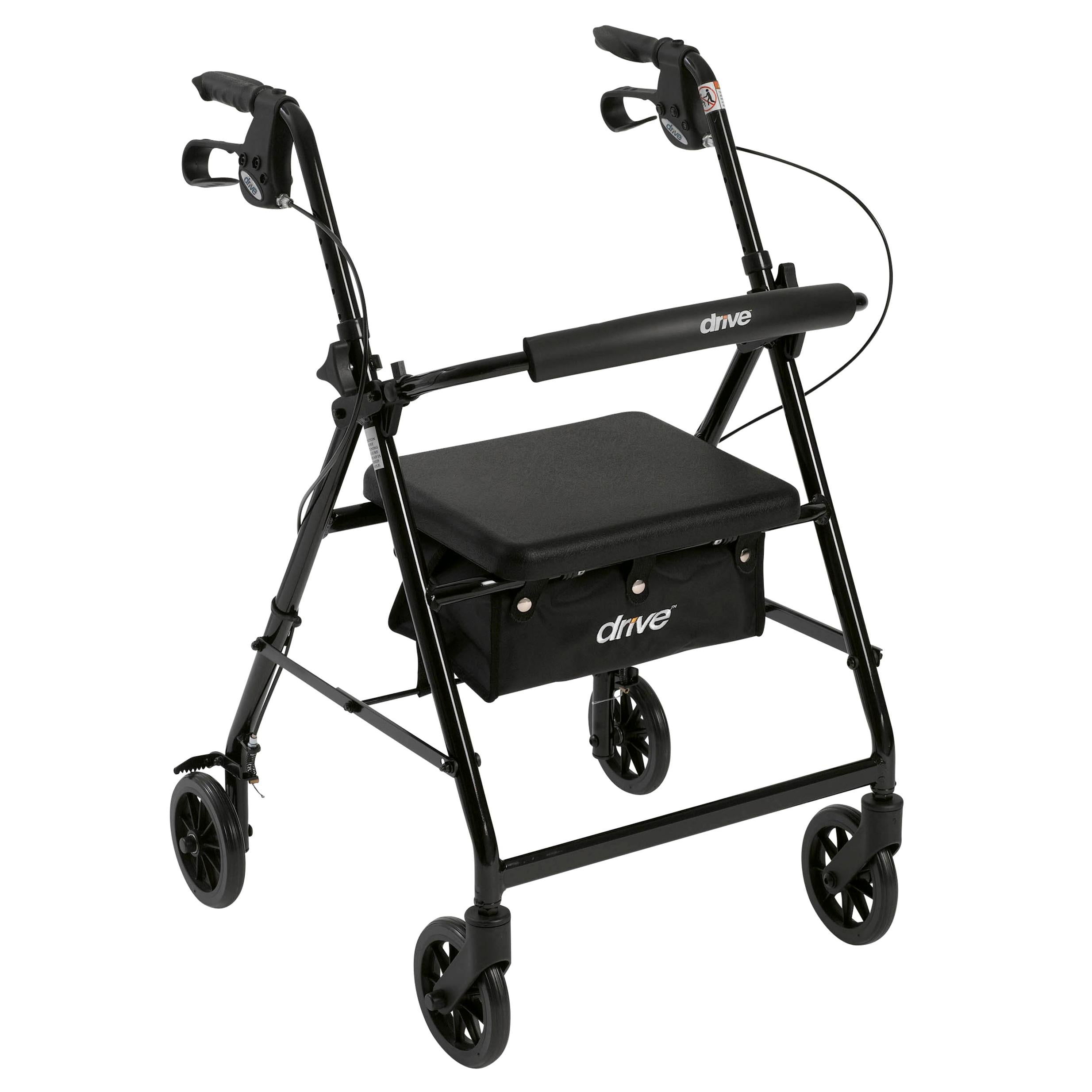 Drive Medical 4-Wheel Rollator Black 14x14 Padded Seat