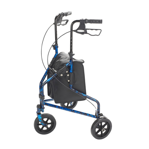 3-Wheeled Rollator With Basket Pouch Flame Blue