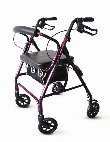 PMI Aluminum Rollator With Loop Brakes Flame Purple Foldable Seat 12x14 21.75in Height