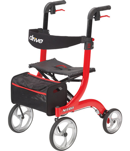Drive Medical Nitro Rollator Red 10 Casters Euro Style Design With Adjustable Handle