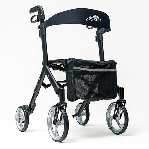 Ascent Euro Style Rollator 4 Wheel With Adjustable Seat And Backrest Textured Black