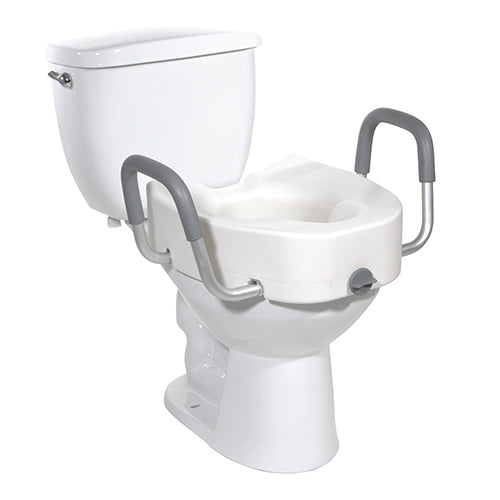 Raised Toilet Seat With Locking Arms And Aluminum Detachable Arms Elongated 5 Inch Rise