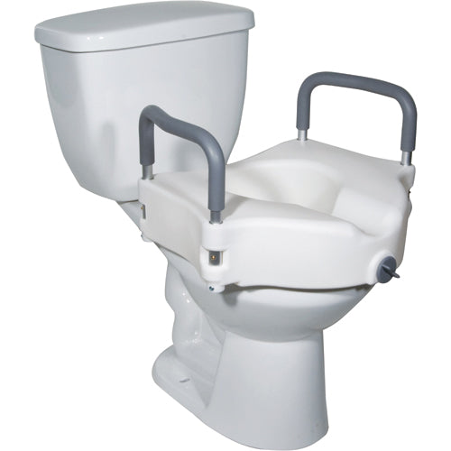 Raised Toilet Seat With Lock And Padded Removable Arms 5 Inch Height Heavy Duty Plastic