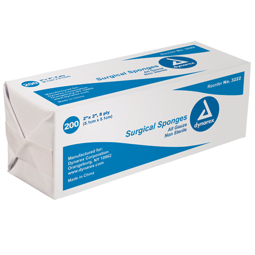 Dynarex 2x2in Gauze Sponges 8-Ply Non-Sterile Bag 200
