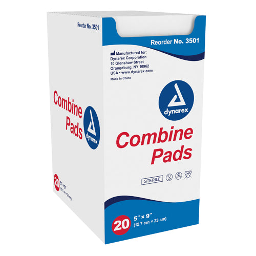 Dynarex Combine Pads Sterile 5 By 9 Inches Abdominal Wound Dressing 20 Per Tray