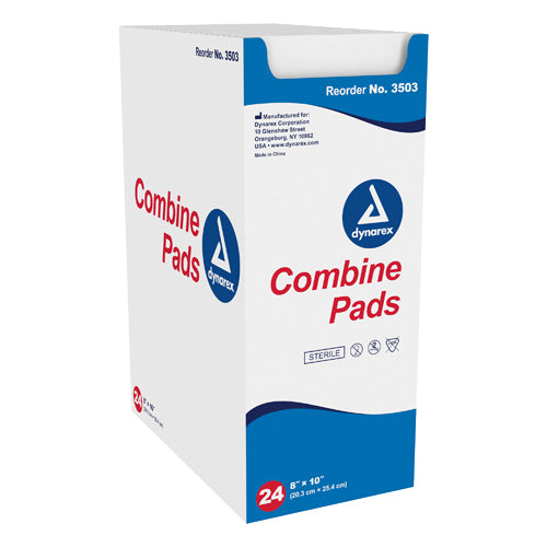 Dynarex Combine Pads Abdominal Sterile 8x10 Inches Heavy Absorbency 24 Per Box Nonwoven Outer Cover