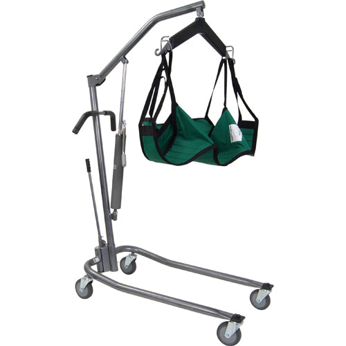 Manual Patient Lift with 6-Point Cradle, Silver Vein Steel, Adjustable Width Base and Casters