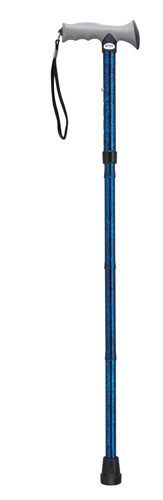 Aluminum Folding Cane Gel Grip Blue Crackle, Adjustable 33-37 In, 300 Lb Capacity, 4-Part With Carry Case