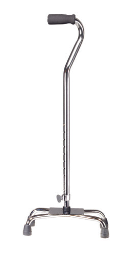 Quad Cane With Large Base Chrome Vinyl Grip Adjustable Height 29.5 To 39 Inches 4 Point Base