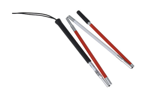 Folding Blind Cane 42 Inch Aluminum Four Section with White Red Reflective Tape and 45.75 Inch Length