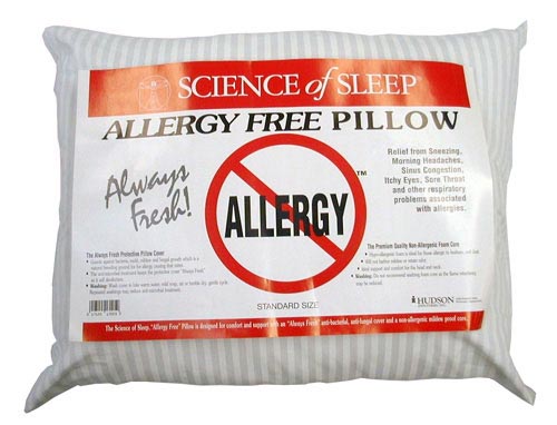 Science Of Sleep Allergy Free Pillow Standard 15.5 By 23 Hypoallergenic Foam With Antimicrobial Cover