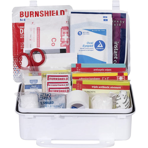 First Aid Kit 25 Person Plastic Case With Bandages Eye Pads Antiseptic Wipes And Burn Dressing