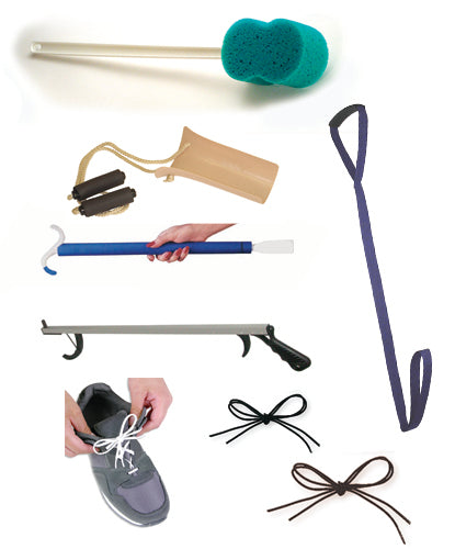 8 Piece Hip Care Kit With Reaching Aid Dressing Aid Sock Aid Leg Lifter Elastic Shoelaces