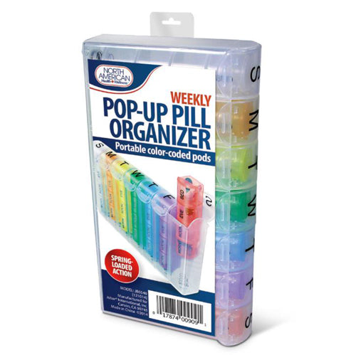 North American Health Pop Up Weekly Pill Organizer 7 Day Removable 4 Compartment Pods