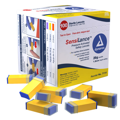 Dynarex SensiLance Lancets 26G 1.8mm Yellow Box 100
