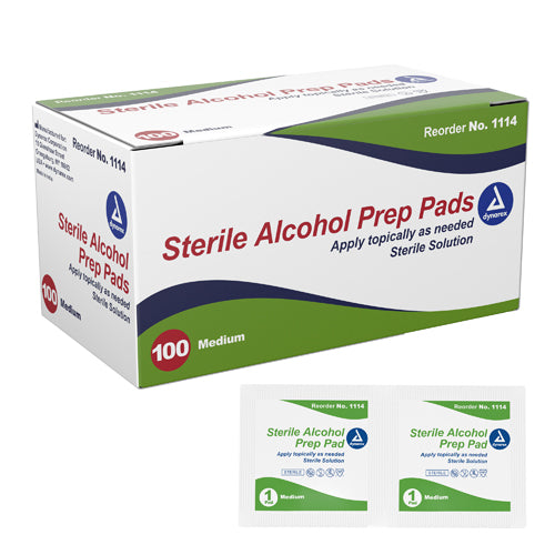 Dynarex Sterile Alcohol Prep Pads Medium 2.25 x 1.25 Inch 70% Isopropyl Alcohol 100 Count