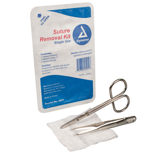 Dynarex Suture Removal Kit Four Forceps Littauer Scissors Gauze Disposable Sterile Set