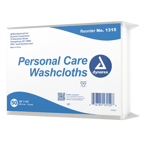 Dynarex Disposable Personal Care Washcloths 10x13 50ct White