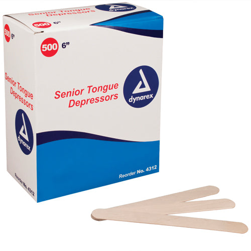 Dynarex Senior Tongue Depressors 6 Inch Non Sterile White Birch Veneers Box Of 500