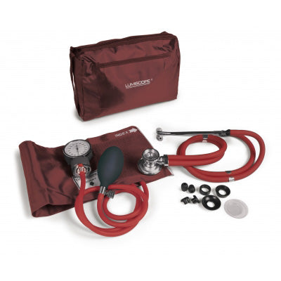 Burgundy Blood Pressure Kit With Aneroid Sphygmomanometer And Sprague Rappaport Stethoscope Carry Case