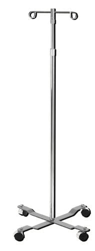 IV Stand 2-Hook, 4-Leg Chrome Steel Pole, Weighted Base, 4 Swivel Casters