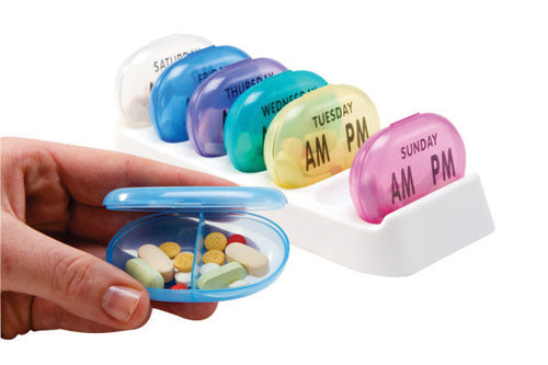Pocket Med Pack With 7 Day Pill Tray Daily Am Pm Organizer Double Compartment Snap Lids