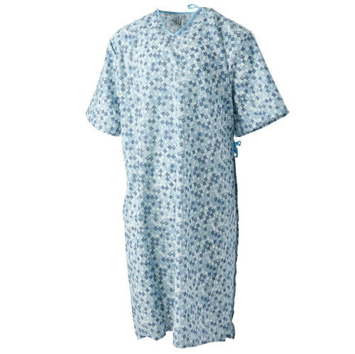 Royale 12 Pack Patient Gowns One Size Fits Most Polyester 2 Tone Print Tie Closure