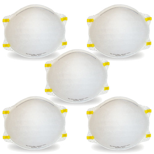 White NIOSH N95 Respirator Mask Pack Of 5 Adjustable Nose Bridge Latex Free One Size Disposable