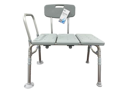 Bathroom Transfer Bench With Backrest, Height Adjustable In 0.5-Inch Increments Tool-Free Assembly