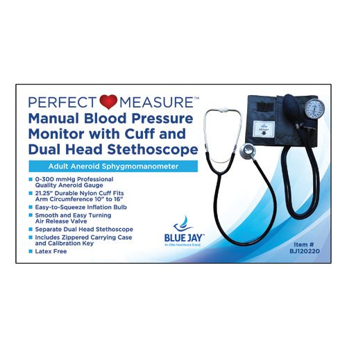 Perfect Measure Manual Blood Pressure Monitor With Stethoscope, 0-300 MmHg, 21.25 Inch Cuff, 10-16 Inch Arm