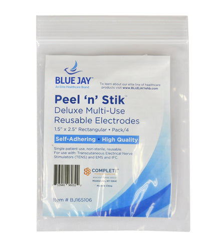 Blue Jay Reusable Medical Peel-and-Stick Rectangular Electrodes 1.5 x 2.5 Inch Pack of 4