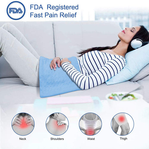 Blue Velvet Heating Pad 12x24 Washable 6 Heat Settings