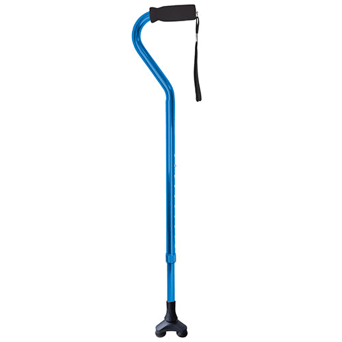 Offset Cane Aluminum Blue With Foam Handle Adjustable Height And Integrated Wrist Strap Lightweight