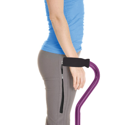 Offset Cane Aluminum Purple With Foam Handle Adjustable Height Wrist Strap Lightweight
