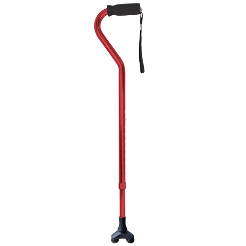 Aluminum Offset Cane With Foam Handle Blue Jay Red Adjustable Height Wrist Strap