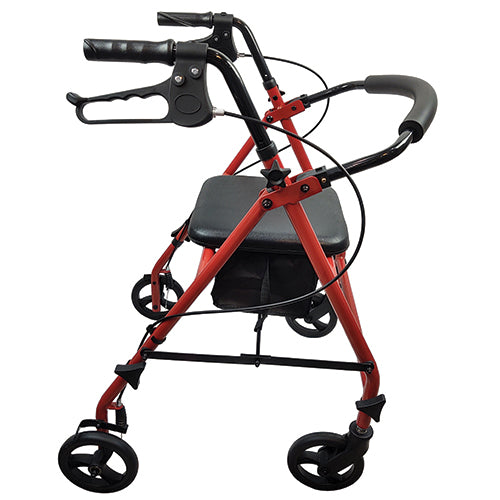 Steel Rollator Walker Red Frame Tool-Free Assembly Adjustable Handle 31-37 Inches Padded Seat