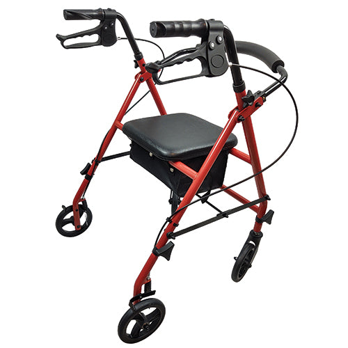 Steel Rollator Walker Red Frame Tool-Free Assembly Adjustable Handle 31-37 Inches Padded Seat