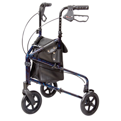 Carex Trio Rolling Walker 3-Wheel Lightweight With Locking Brakes Foldable and Carry Bag