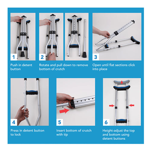 Carex Folding Crutches Pair Aluminum Adjustable 41 To 58 Inches With Cushioned Blue Pads