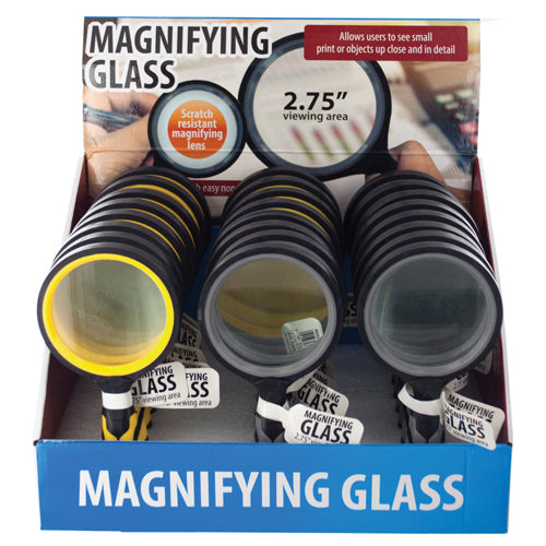 Magnifying Glass Countertop Display 24 Pack Rubber Grip Handle 2.75 Inch Viewing Area Scratch-Resistant Lens