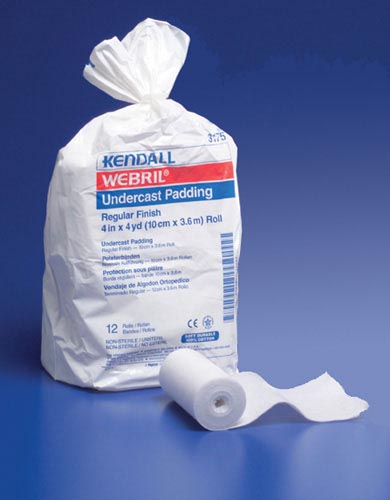 Kendall Webril Undercast Padding 4 in x 4 yd Roll 100% Cotton White Regular Finish Bag of 12