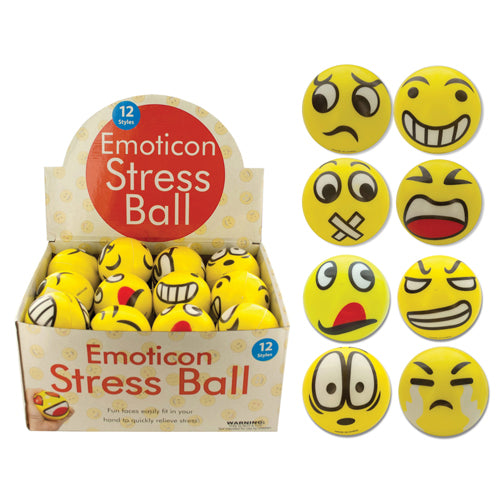 Emoticon Stress Ball Assorted 3 Inch Foam Squeeze Balls 24 Count Countertop Display 12 Styles