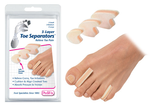 PediFix 3-Layer Toe Separators Kit With Cushioned Foam For 2 Small 2 Medium 2 Large